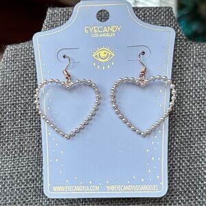 Brand New Eye Candy Heart Shaped Drop Earrings Gold Tone White Pearl Valentine